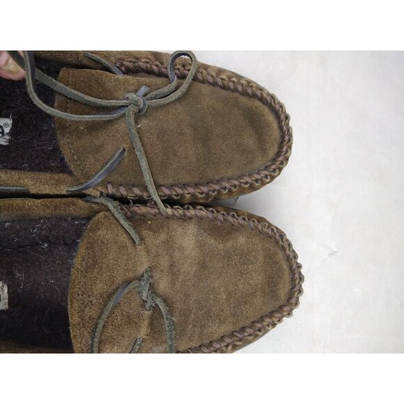 Minnetonka Men's Size 11 Brown Pile Lined Hardsole Moccasin Slippers 41322 Warm - Picture 8 of 12